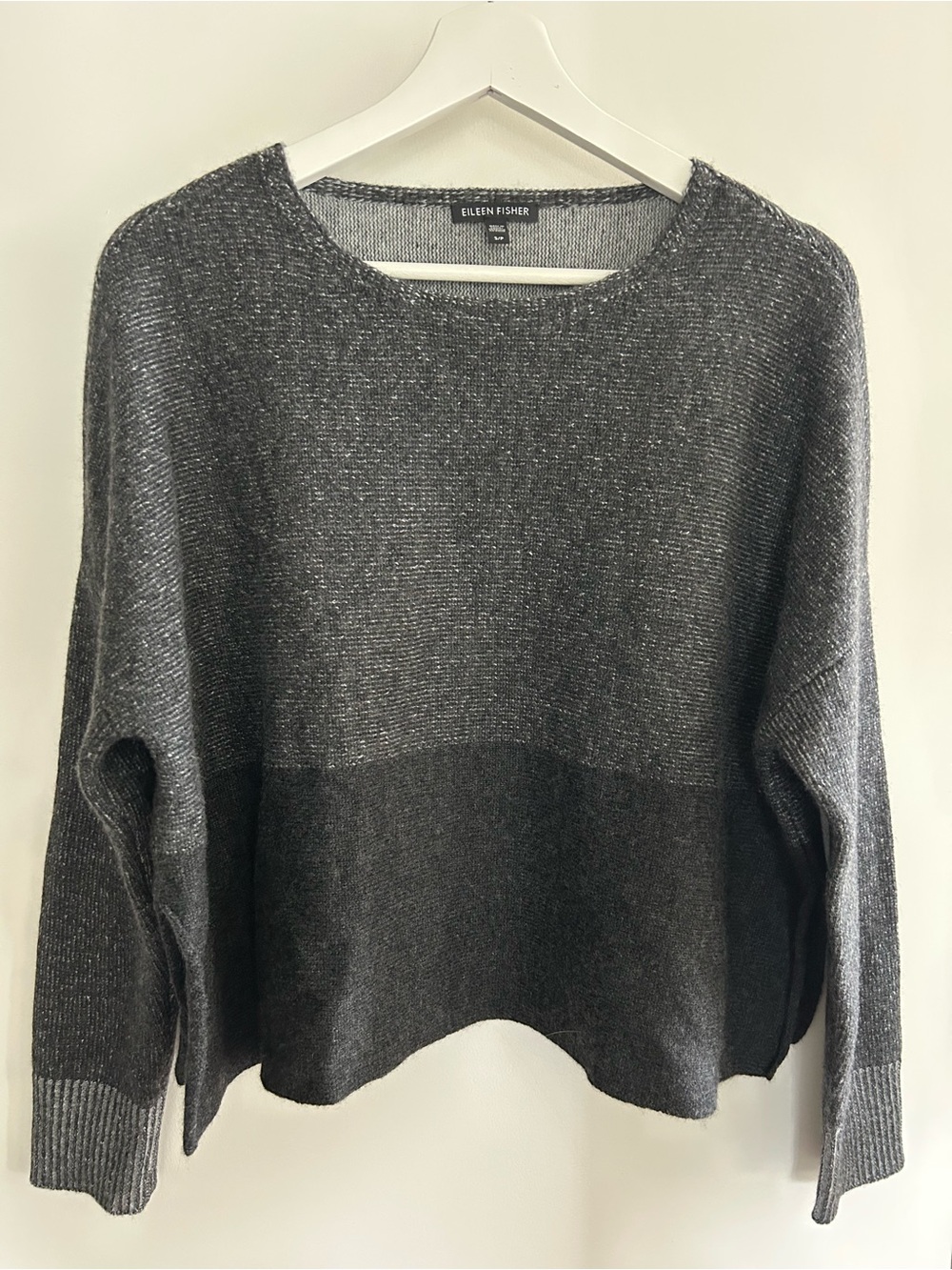 Eileen Fisher | 100% cashmere Two-Tone Charcoal Crewneck Sweater